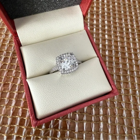 BERRICLE Sterling Silver Cushion Cut Halo Engagement/Promise Ring, Size 5.5